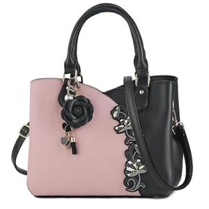 Handbag Embroidery Top Handle Satchel Shoulder Bag Tote Purse Black Pink